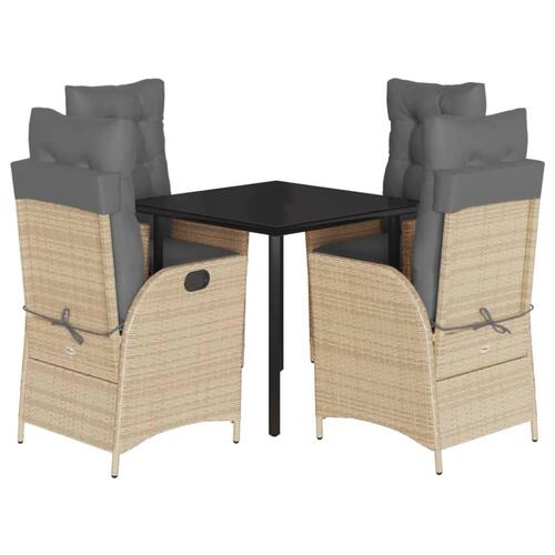 Spisebordssæt til haven 5 dele med hynder polyrattan beige