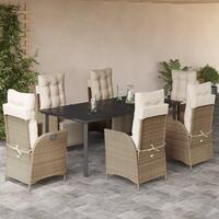 Spisebordssæt til haven 7 dele med hynder polyrattan beige