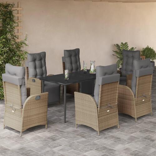 Spisebordssæt til haven 7 dele med hynder polyrattan beige