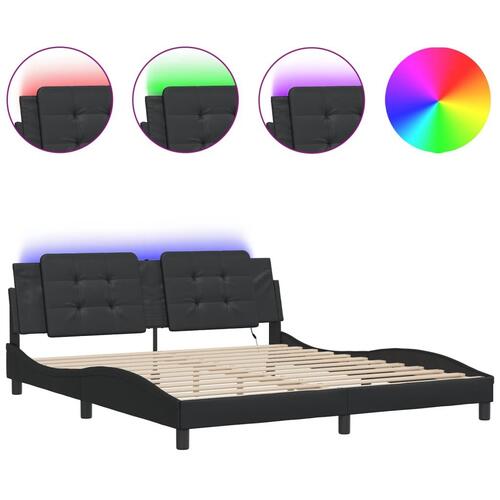 Sengeramme med LED-lys 180x200 cm kunstlæder sort