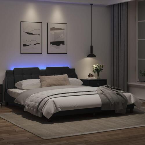 Sengeramme med LED-lys 180x200 cm kunstlæder sort