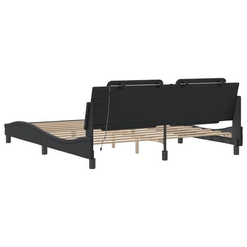 Sengeramme med LED-lys 180x200 cm kunstlæder sort
