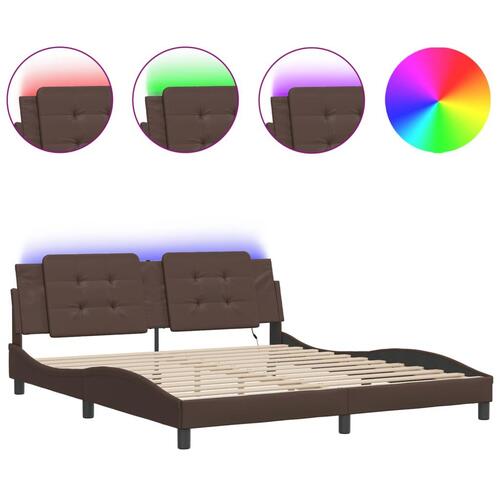 Sengeramme med LED-lys 100x200 cm kunstlæder brun