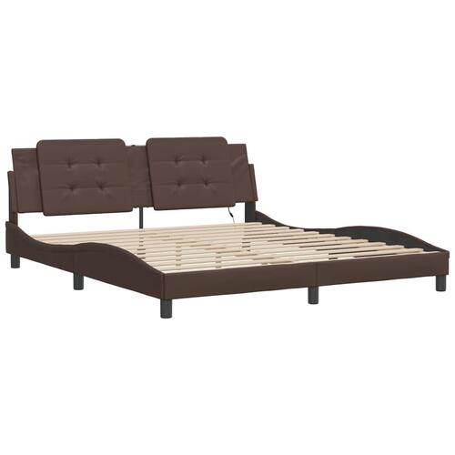 Sengeramme med LED-lys 100x200 cm kunstlæder brun