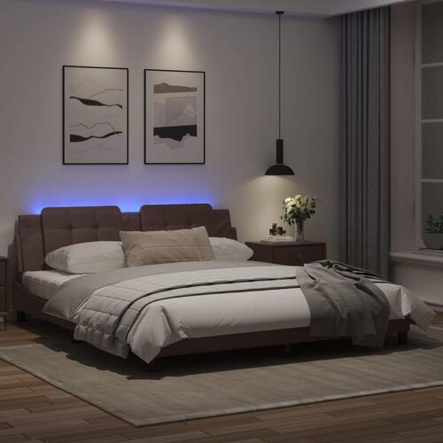 Sengeramme med LED-lys 100x200 cm kunstlæder brun