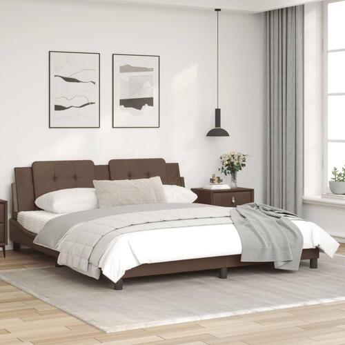 Sengeramme med LED-lys 100x200 cm kunstlæder brun