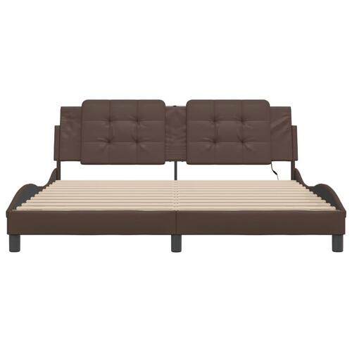 Sengeramme med LED-lys 100x200 cm kunstlæder brun
