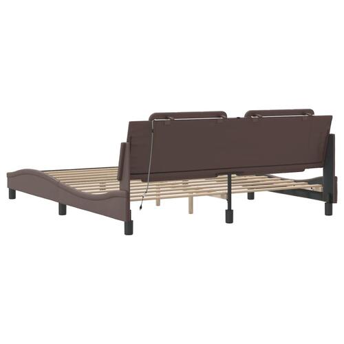 Sengeramme med LED-lys 100x200 cm kunstlæder brun
