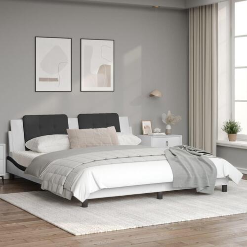 Sengeramme med LED-lys 180x200 cm kunstlæder sort og hvid