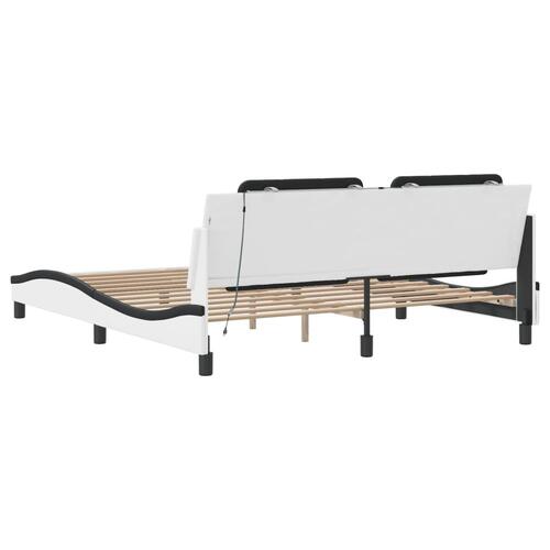 Sengeramme med LED-lys 180x200 cm kunstlæder sort og hvid