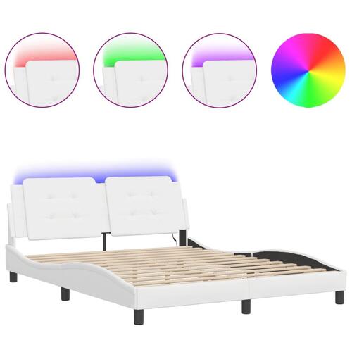 Sengestel med LED-lys 160x200 cm kunstlæder hvid