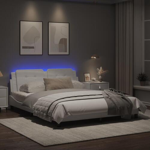 Sengestel med LED-lys 160x200 cm kunstlæder hvid