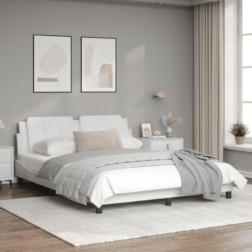 Sengestel med LED-lys 160x200 cm kunstlæder hvid