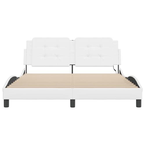 Sengestel med LED-lys 160x200 cm kunstlæder hvid