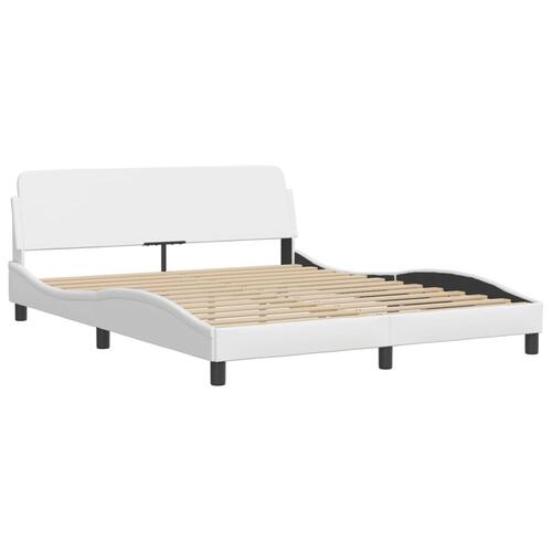 Sengestel med LED-lys 160x200 cm kunstlæder hvid