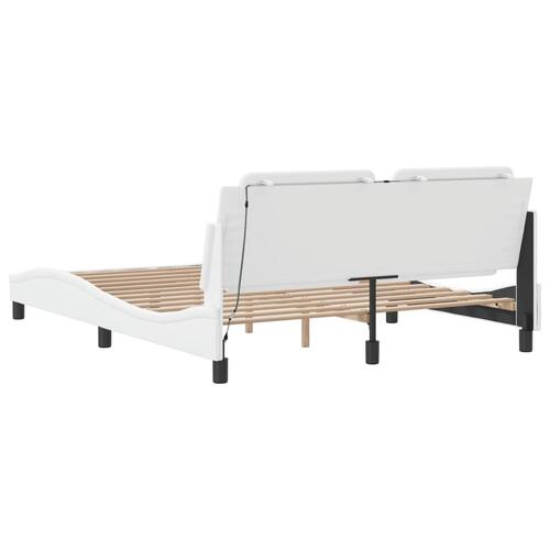 Sengestel med LED-lys 160x200 cm kunstlæder hvid