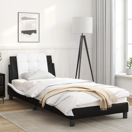 Sengeramme med LED-lys 90x190 cm kunstlæder sort og hvid