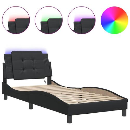 Sengeramme med LED-lys 90x200 cm kunstlæder sort