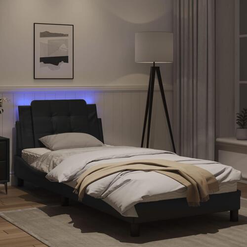 Sengeramme med LED-lys 90x200 cm kunstlæder sort