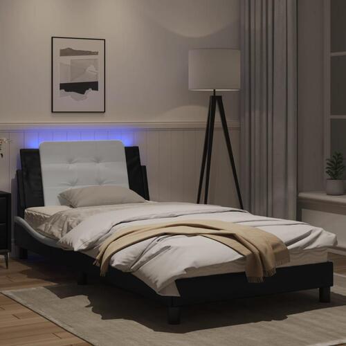 Sengeramme med LED-lys 100x200 cm kunstlæder sort og hvid