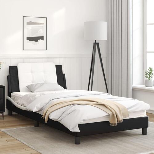 Sengeramme med LED-lys 100x200 cm kunstlæder sort og hvid
