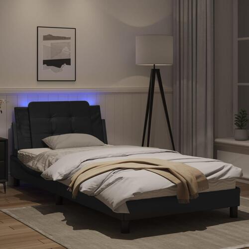 Sengeramme med LED-lys 100x200 cm kunstlæder sort
