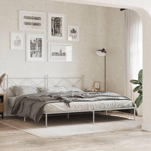 Sengeramme med sengegavl 200x200 cm metal hvid