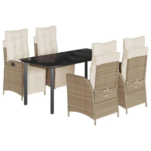 Spisebordssæt til haven 5 dele med hynder polyrattan beige