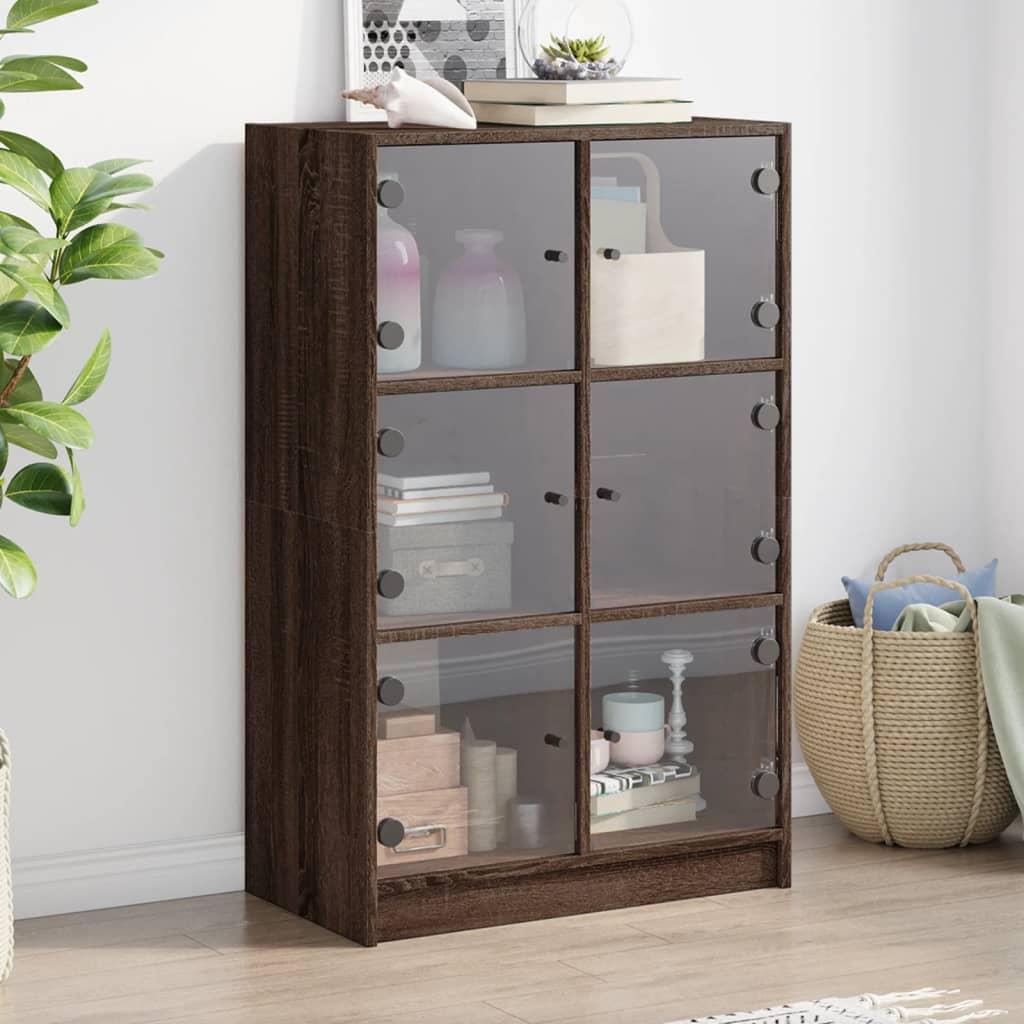 Skab med låger 68x37x109 cm konstrueret træ brun egetræsfarve