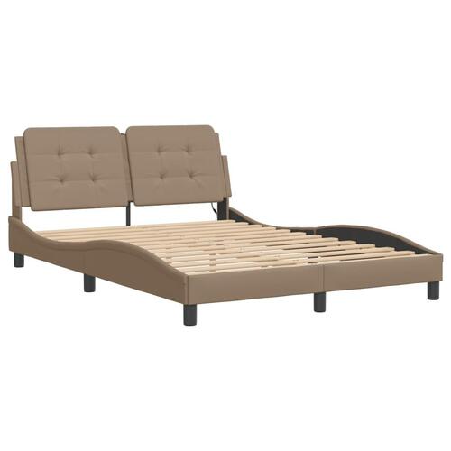 Sengeramme med LED-lys 120x200 cm kunstlæder cappuccinofarvet