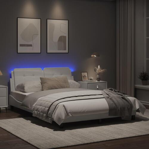 Sengestel med LED-lys 140x200 cm kunstlæder hvid