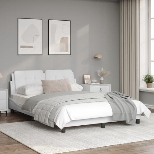 Sengestel med LED-lys 140x200 cm kunstlæder hvid