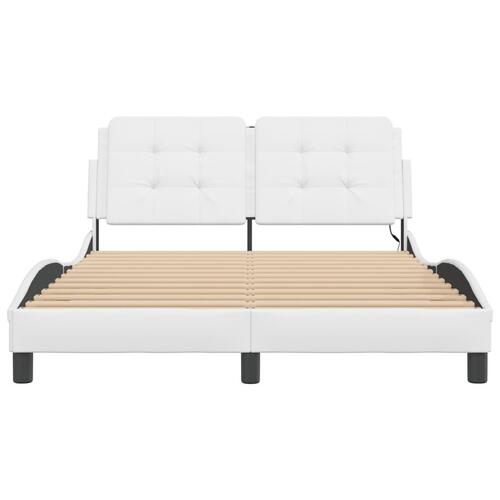 Sengestel med LED-lys 140x200 cm kunstlæder hvid