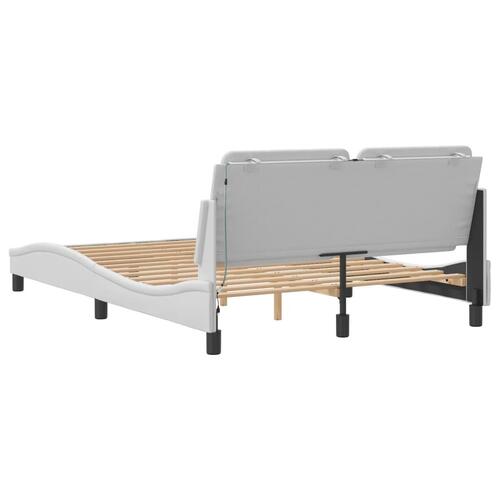 Sengestel med LED-lys 140x200 cm kunstlæder hvid