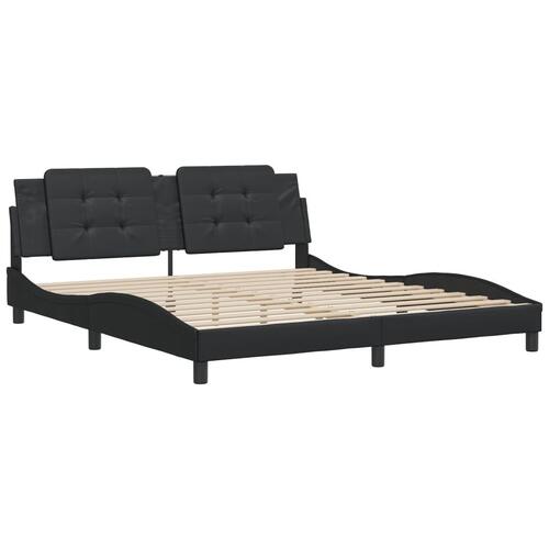 Sengeramme med sengegavl 180x200 cm kunstlæder sort