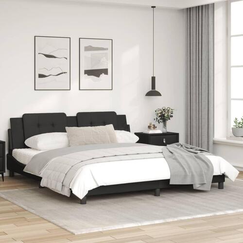 Sengeramme med sengegavl 180x200 cm kunstlæder sort