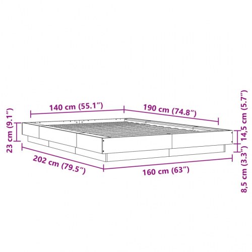 Sengestel 140x190 cm konstrueret træ sort