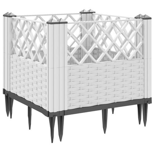 Plantekasse med spyd 43,5x43,5x43,5 cm PP hvid