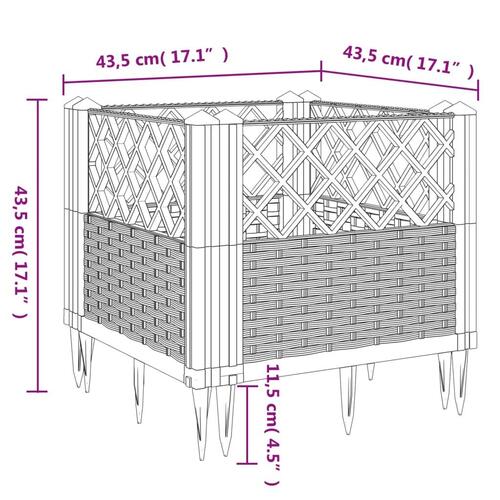 Plantekasse med spyd 43,5x43,5x43,5 cm PP hvid