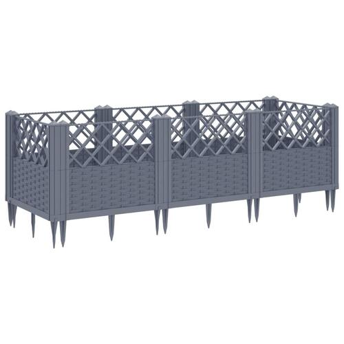 Plantekasse med spyd 123,5x43,5x43,5 cm PP blågrå