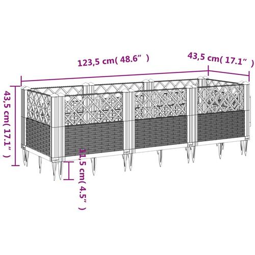 Plantekasse med spyd 123,5x43,5x43,5 cm PP blågrå