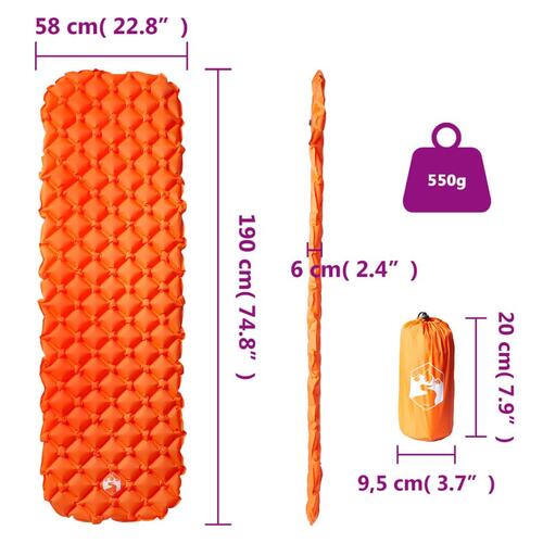 1-personers campingmadras 190x58x6 cm oppustelig orange