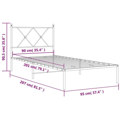 Sengeramme med sengegavl 90x200 cm metal hvid