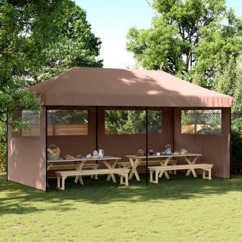 Foldbart pop-up festtelt med 3 sidevægge - brun, 580 × 292 cm