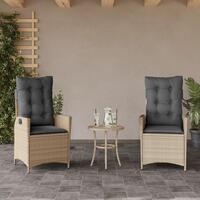 Havestole 2 stk. lænefunktion + hynder polyrattan blandet beige