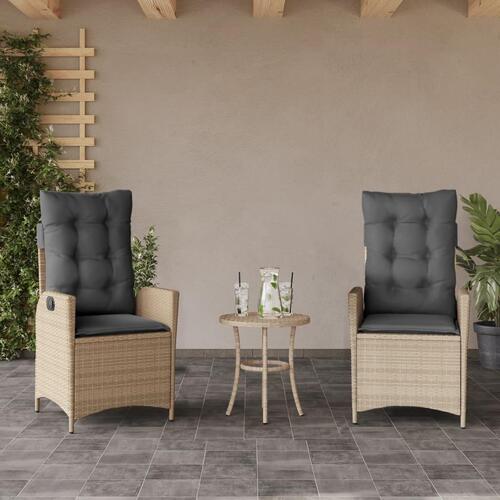 Havestole 2 stk. lænefunktion + hynder polyrattan blandet beige