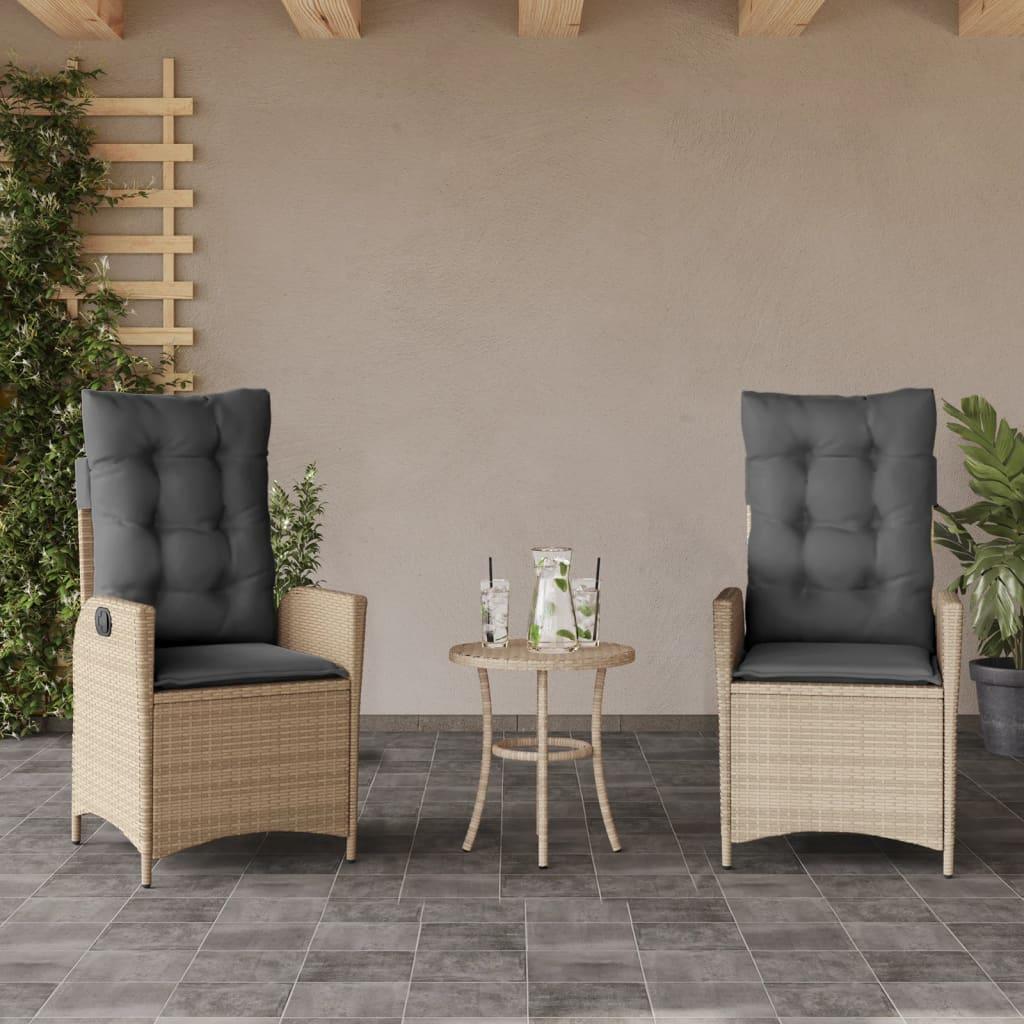 Havestole 2 stk. lænefunktion + hynder polyrattan blandet beige