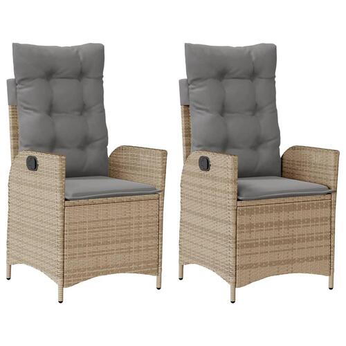 Havestole 2 stk. lænefunktion + hynder polyrattan blandet beige