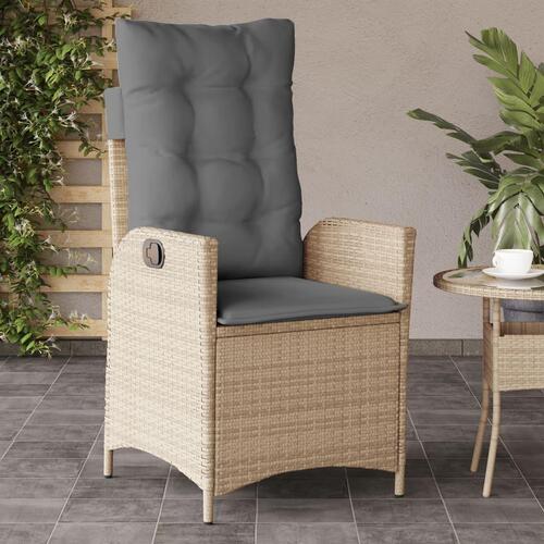 Havestole 2 stk. lænefunktion + hynder polyrattan blandet beige