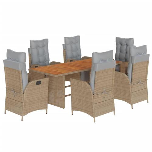 Spisebordssæt til haven 7 dele med hynder polyrattan beige